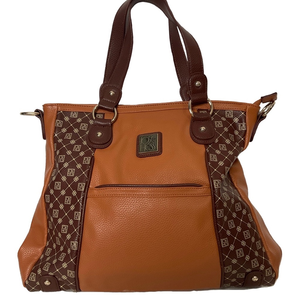 Jose Hess Faux Leather Madison Avenue Mocha Dual Strap Bag; Snap Front Pocket